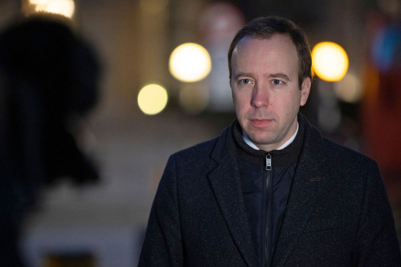 UK Health Secretary Matt Hancock speaks to the media in London on November 23.