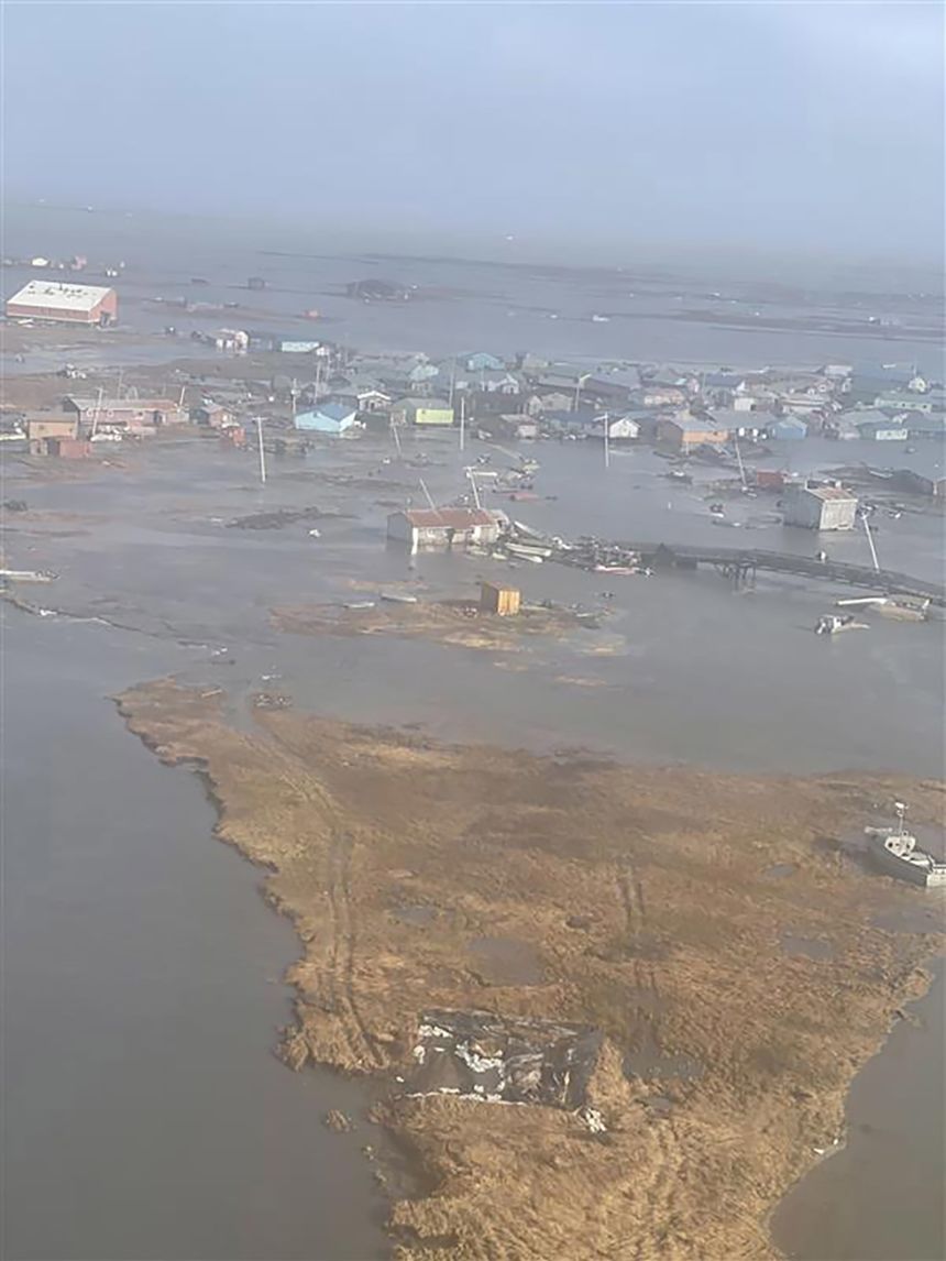An aerial view of flooding in Kipnuk, Alaska, on October 12.
