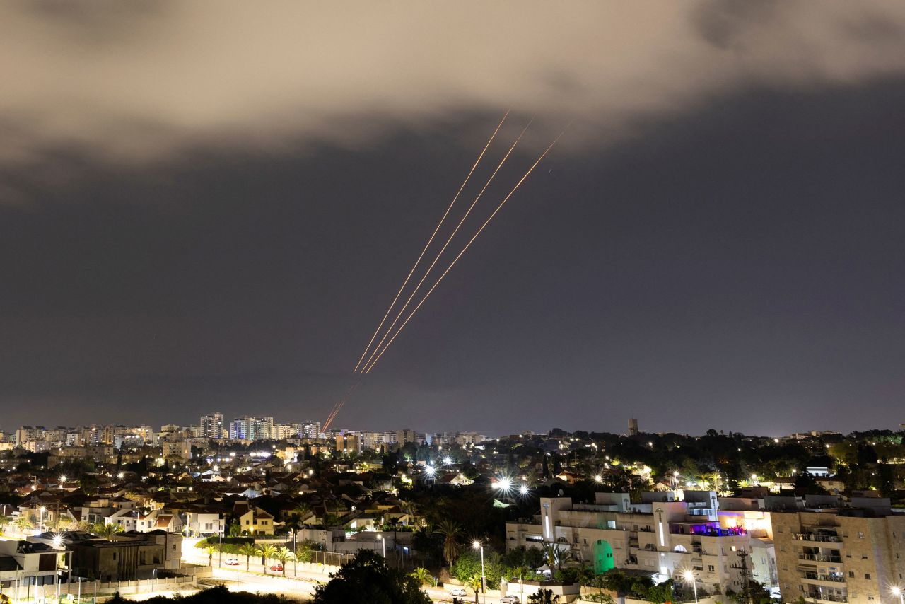 An anti-missile system operates over Israel early Sunday, local time. 