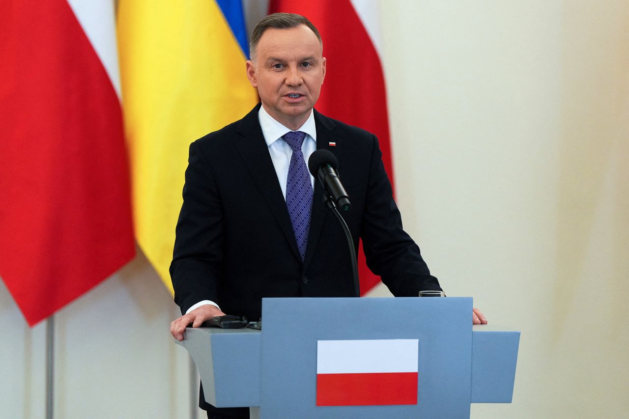 Poland's President Andrzej Duda attends a news conference at the Presidential Palace in Warsaw, Poland, on April 5.
