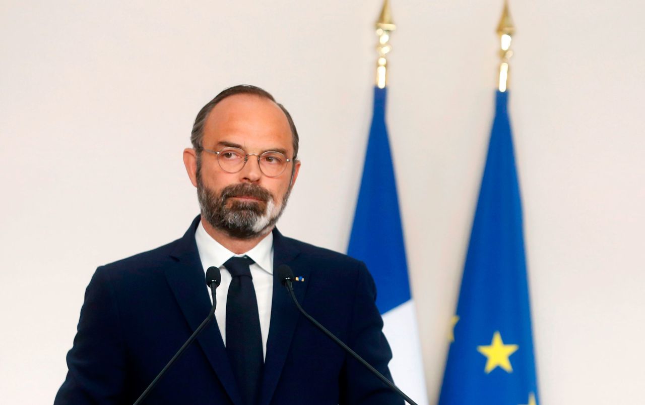 French Prime Minister Edouard Philippe speaks at a press conference in Paris on April 19.