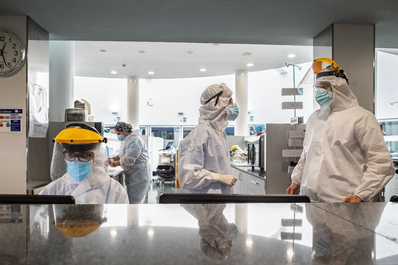 Health care professionals work inside an Intensive Care Unit at Hospital del Mar in Barcelona, Spain, on April 15.