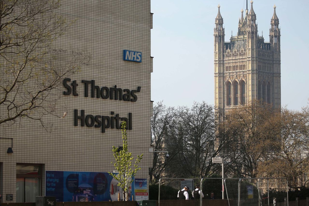 A general view of St Thomas' Hospital in London on April 9, where Britain's Prime Minister Boris Johnson continues to be treated for coronavirus.