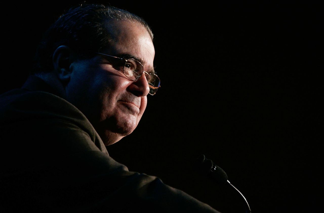 In this 2006 file photo, the late US Supreme Court Associate Justice Antonin Scalia speaks in McLean, Virginia. 