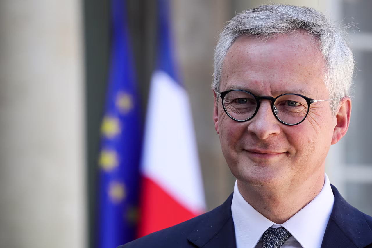 French Economy and Finance Minister Bruno Le Maire arrives for press briefing at the Elysee Palace in Paris, on April 24.