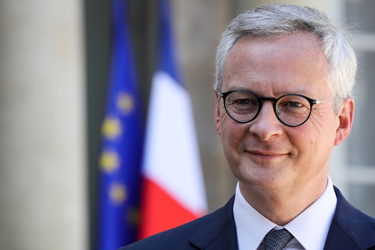 French Economy and Finance Minister Bruno Le Maire arrives for press briefing at the Elysee Palace in Paris, on April 24.