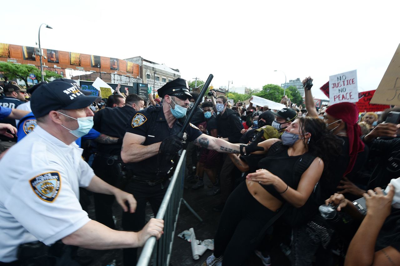 Protesters gather at Barclays Center to protest the recent killing of George Floyd in Brooklyn, New York, Friday, on May 29. 