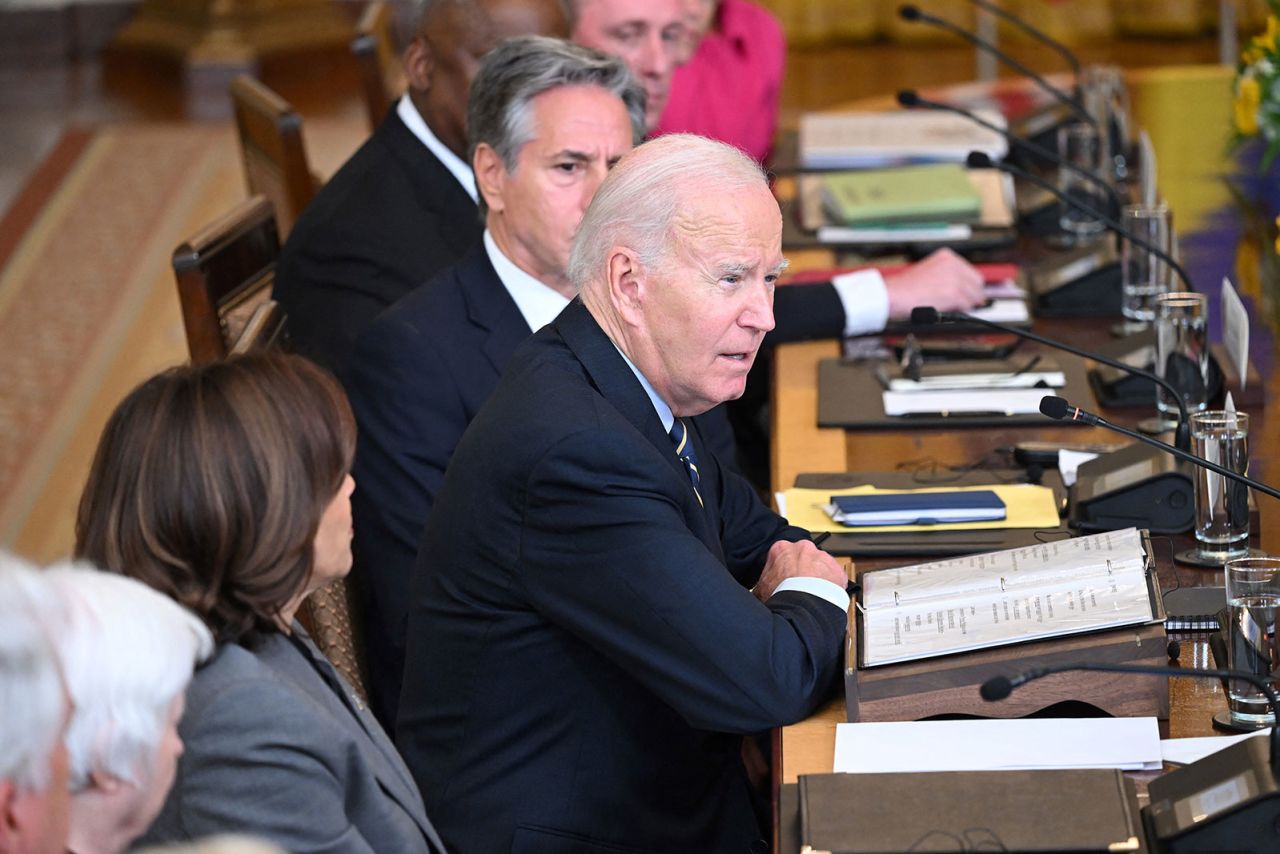 US President Joe Biden speaks during an expanded bilateral meeting with Ukrainian President Volodymyr Zelensky in the East Room of the White House in Washington, DC, on Thursday, September 21, 2023.