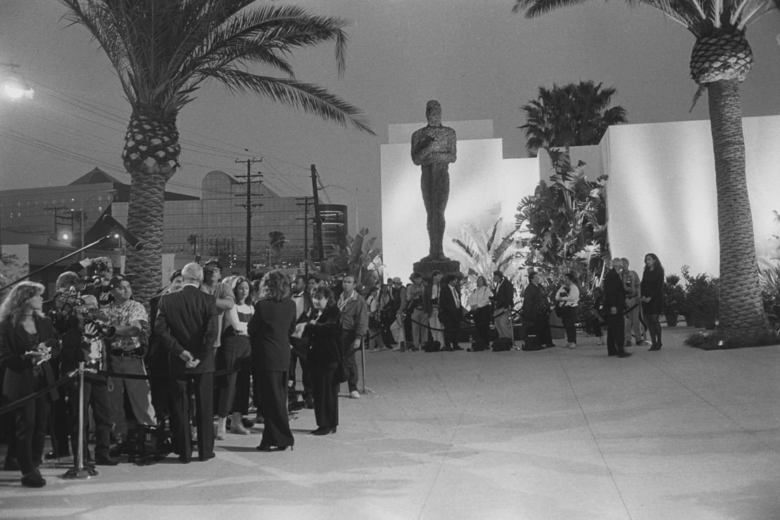 Film crews and media gathered outside Steve Tisch and Vanity Fair's Oscar-night party at Mortons, Los Angeles, in 1994.