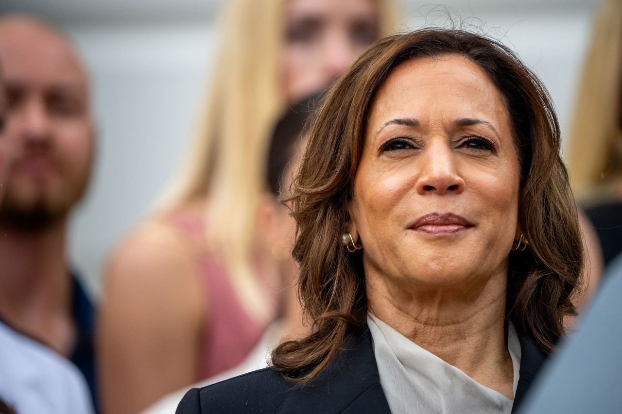 Vice President Kamala Harris attends an event on the South Lawn of the White House on July 22.