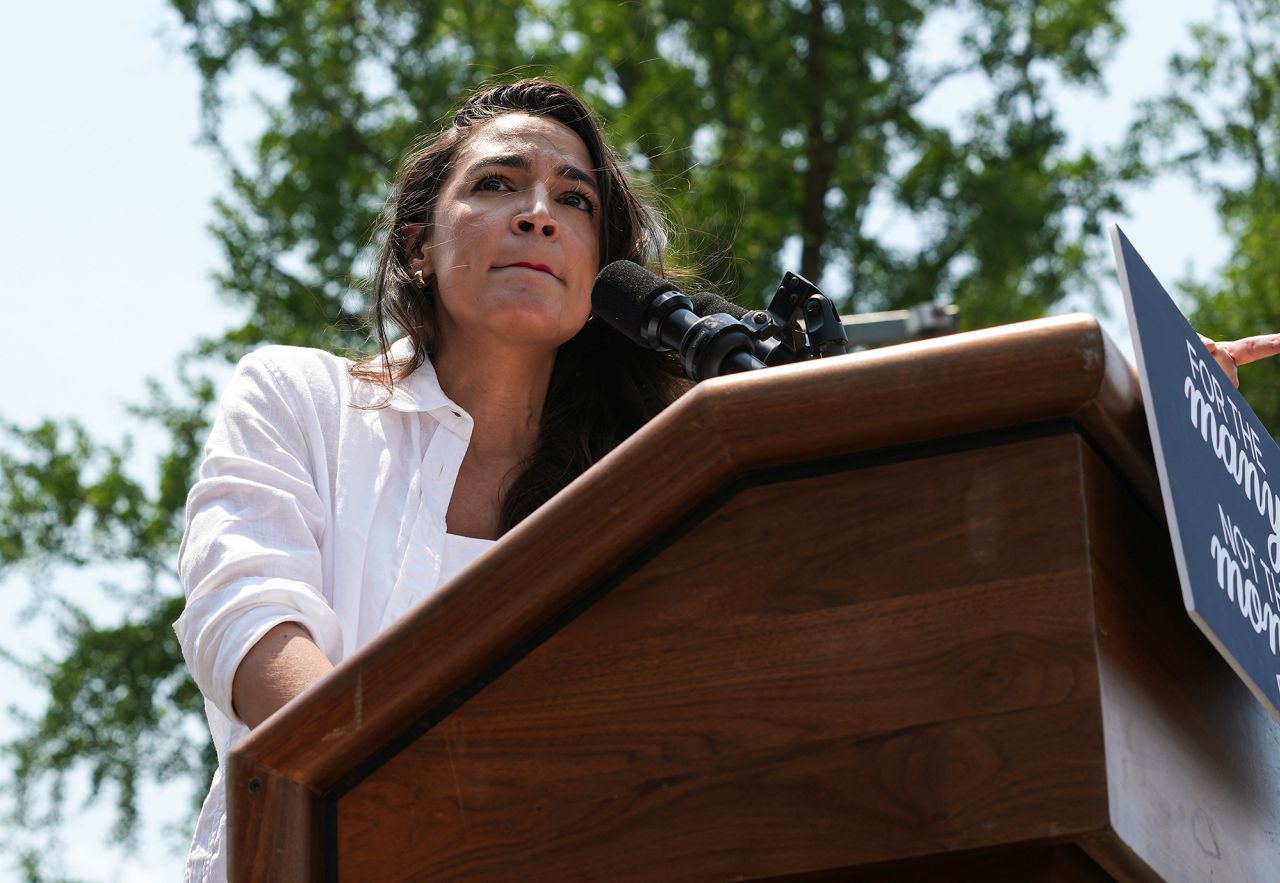 Rep. Alexandria Ocasio-Cortez speaks during a rally in New York, on June 22. 