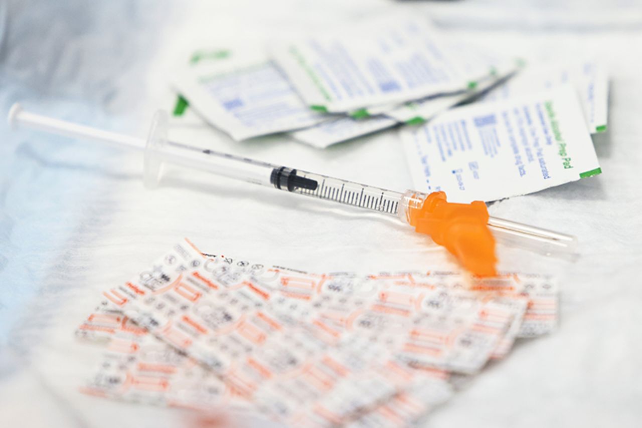 A dose of the Johnson & Johnson coronavirus (COVID-19) vaccine is seen on a table at a Northwell Health pop-up coronavirus vaccination site in Staten Island on April 08, 2021 in New York City.?