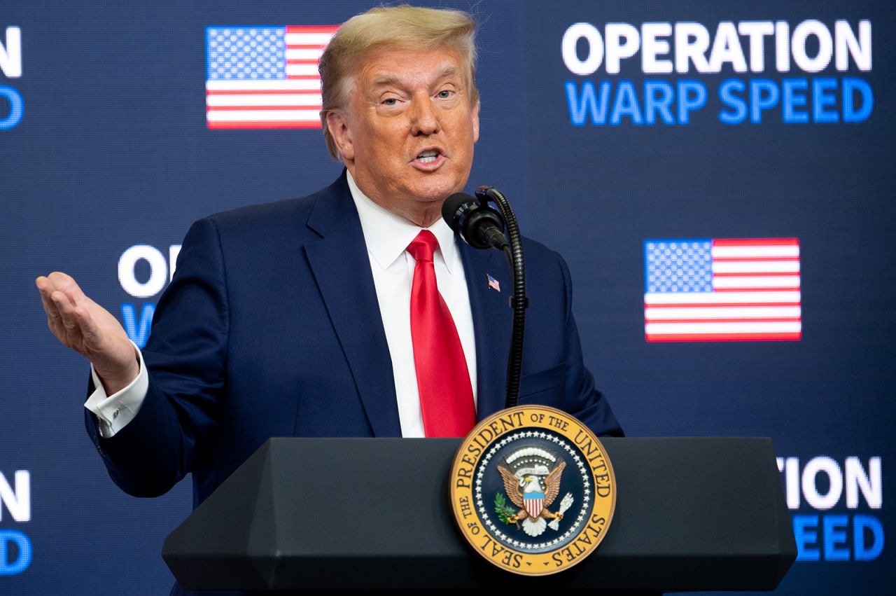 US President Donald Trump speaks during the Operation Warp Speed Vaccine Summit in Washington, DC, on December 8.