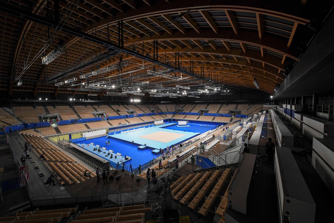 A view of the interior of the Ariake Gymnastics Centre in Tokyo, Japan. The venue will host artistic, rhythmic and trampoline gymnastics.