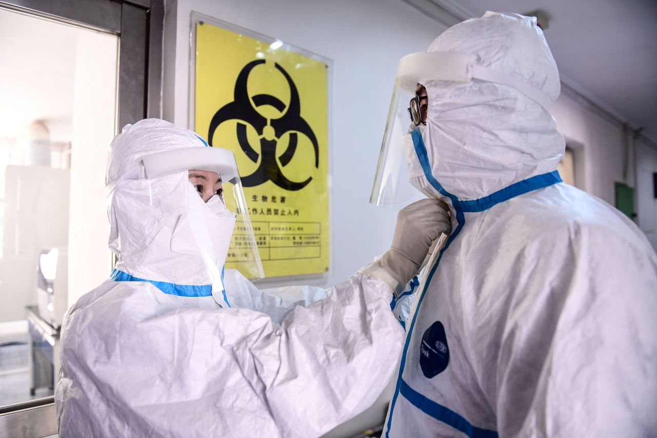 A Chinese laboratory technician in Shenyang, Liaoning province, on February 12.