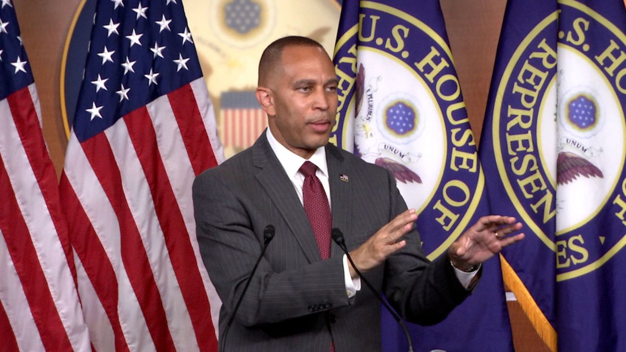 Hakeem Jeffries speaks during his weekly press conference on Thursday.