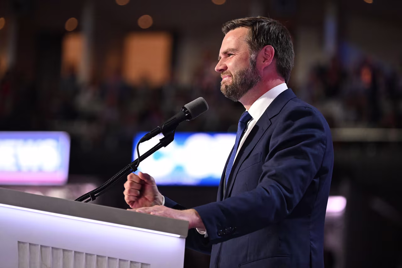  Sen. JD Vance speaks at the Republican National Convention in Milwaukee on Wednesday, July 17.