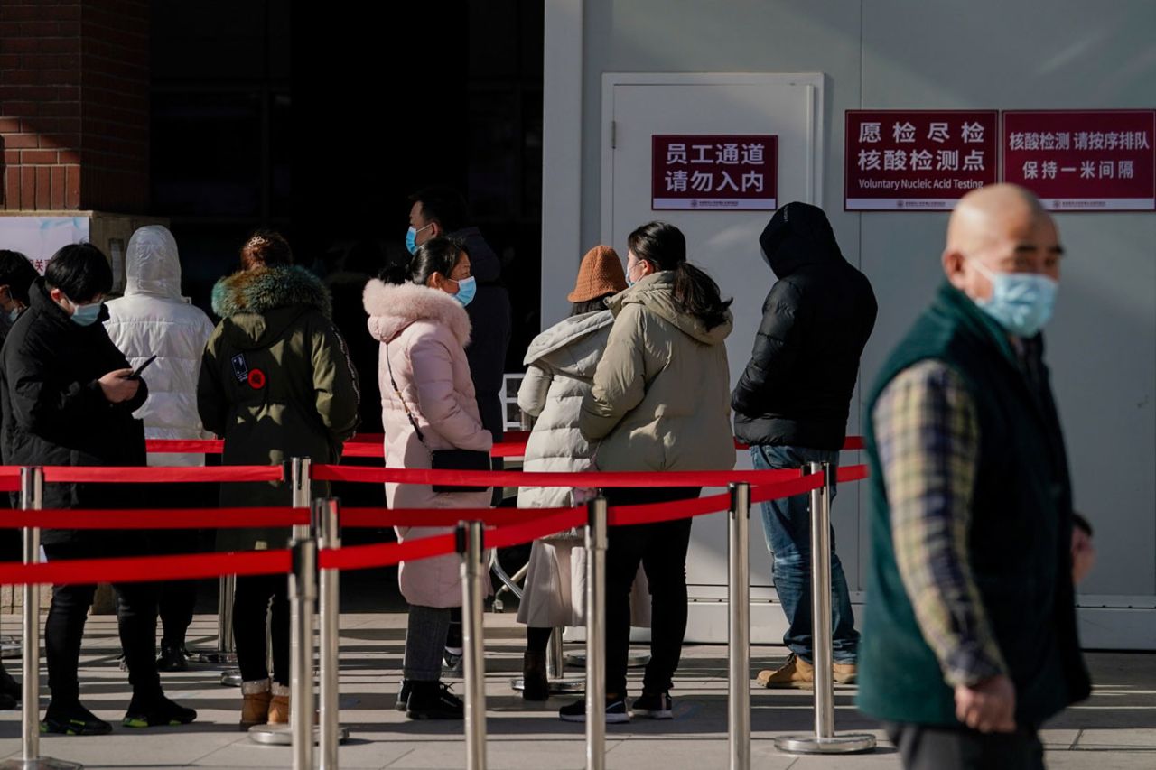 People line up for a coronavirus test at a hospital in Beijing on January 17.