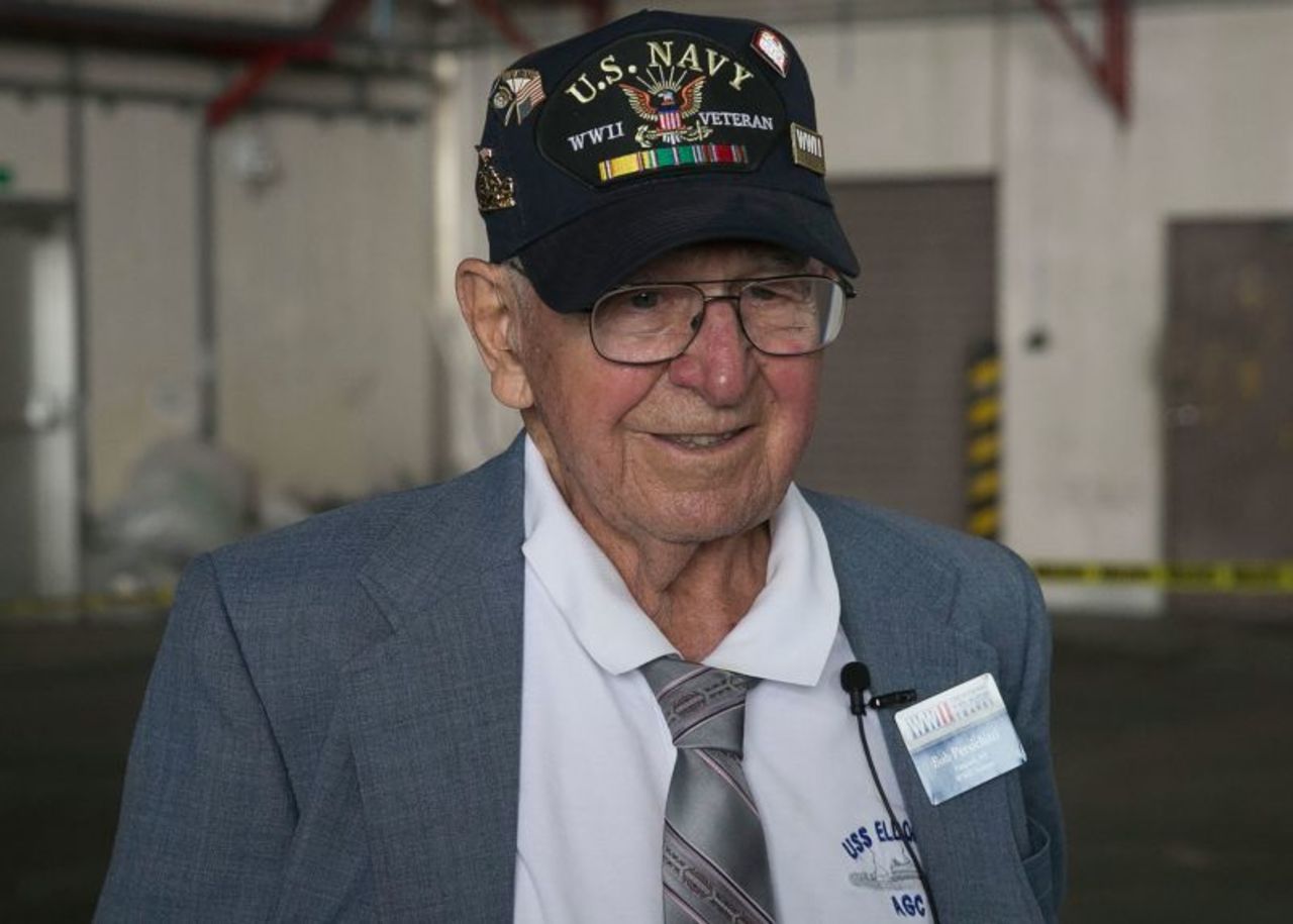 US Navy veteran Bob Persichitti attends the 74th Reunion of Honor ceremony on Iwo To, Japan, March 23, 2019.