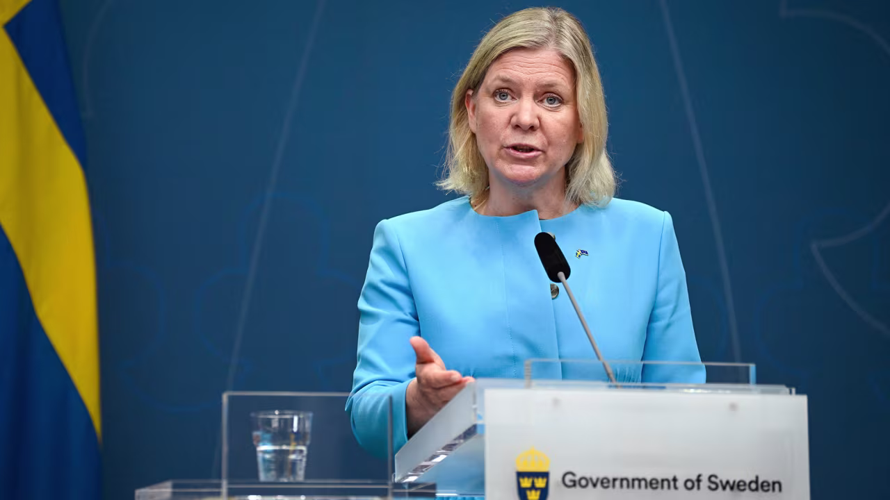 Swedish Prime Minister Magdalena Andersson speaks during a press conference in Stockholm, Sweden on May 25. 