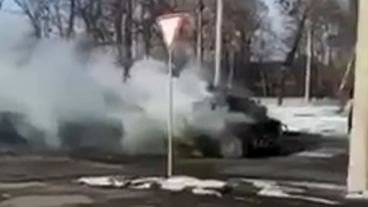 Ukrainian Armed Forces shared video on their social media accounts which they say shows Russian vehicles set on fire in Kharkiv.