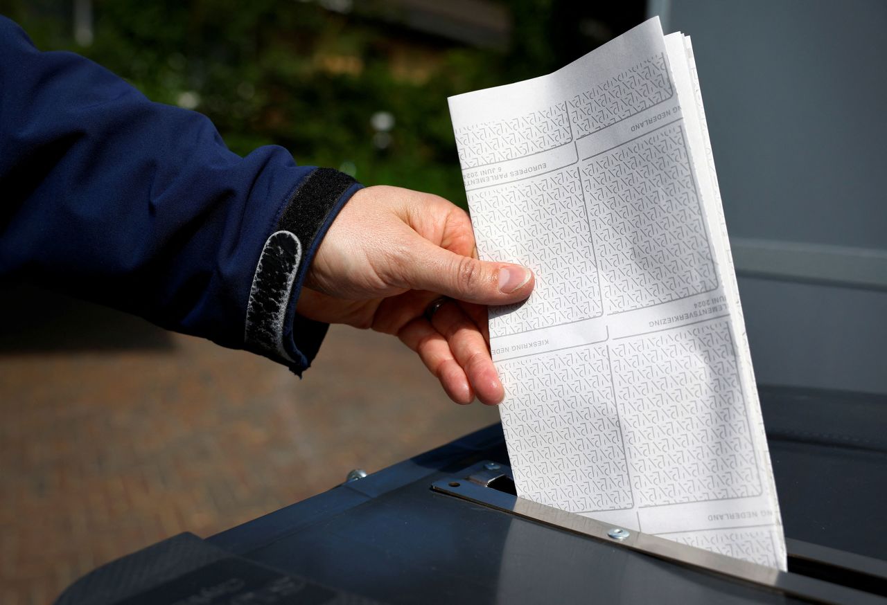 A person votes in the European Parliament elections in Arnhem, Netherlands, on June 6.