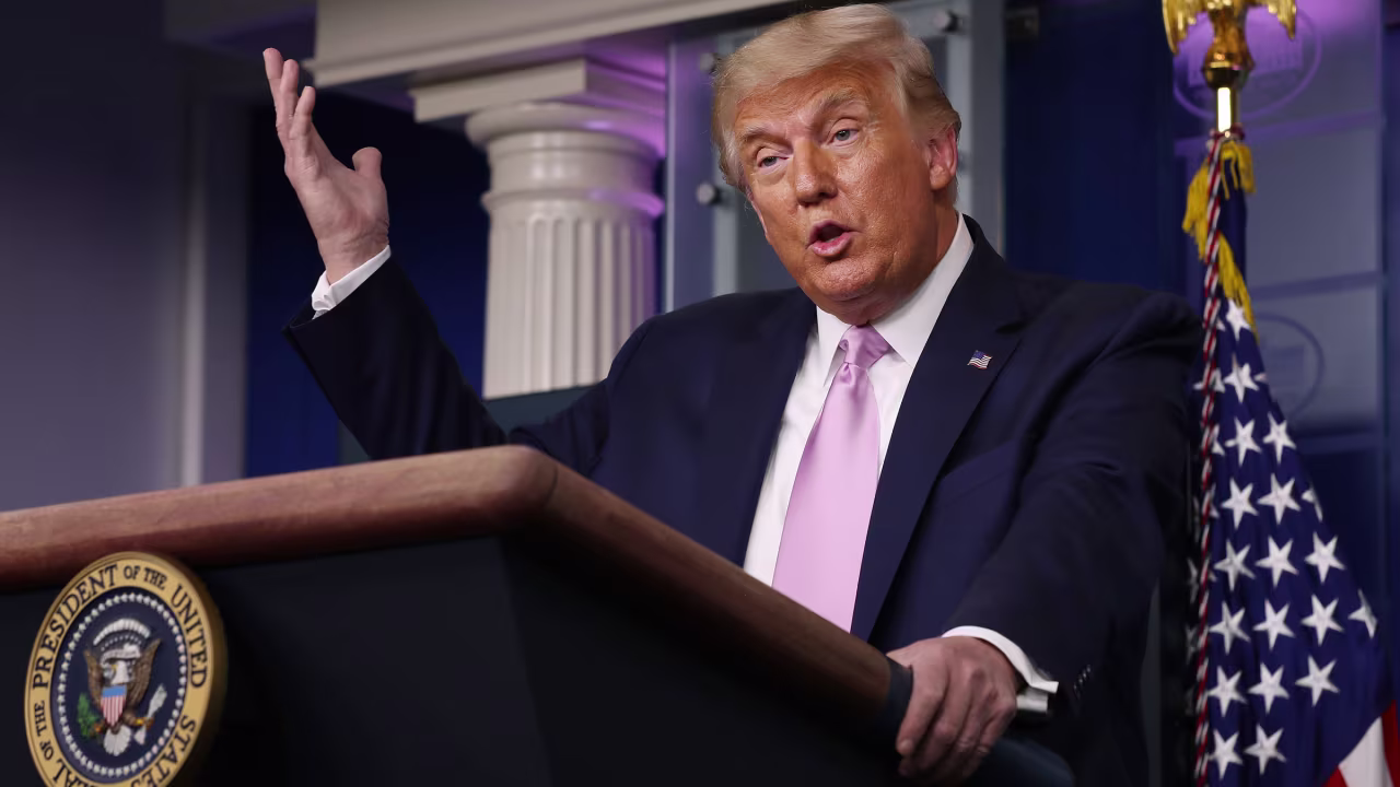 President Donald Trump speaks during a White House news conference on Wednesday.