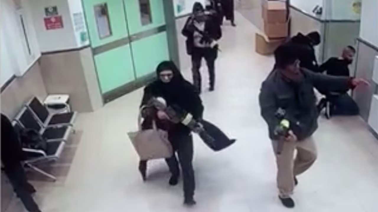 CCTV footage of an Israeli undercover operation on Ibn Sina hospital, in the occupied West Bank, last month. 