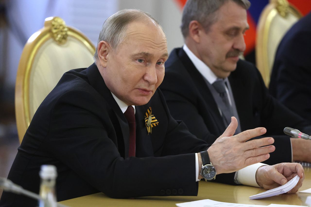 Vladimir Putin attends a meeting?at the Grand Kremlin Palace in Moscow, Russia, on May 9.