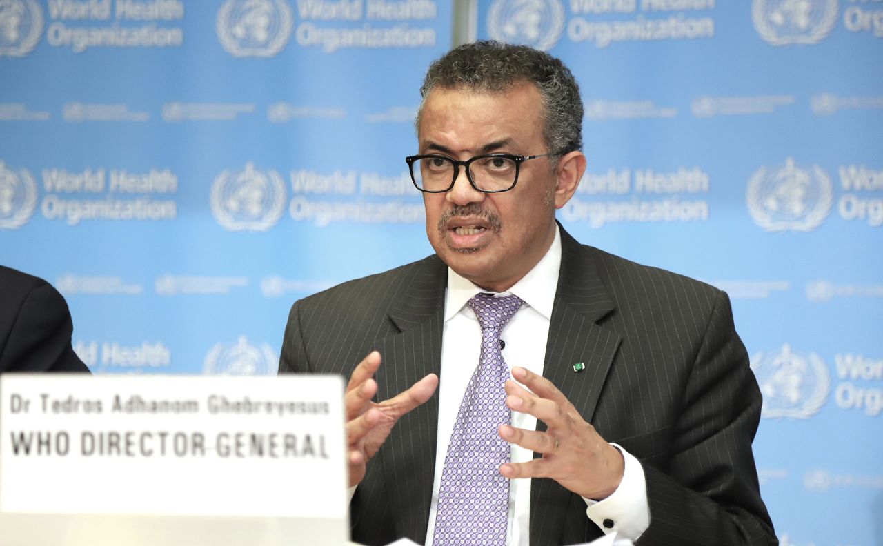 World Health Organization Director-General Tedros Adhanom Ghebreyesus speaks at a daily briefing in Geneva, Switzerland, on March 9. 