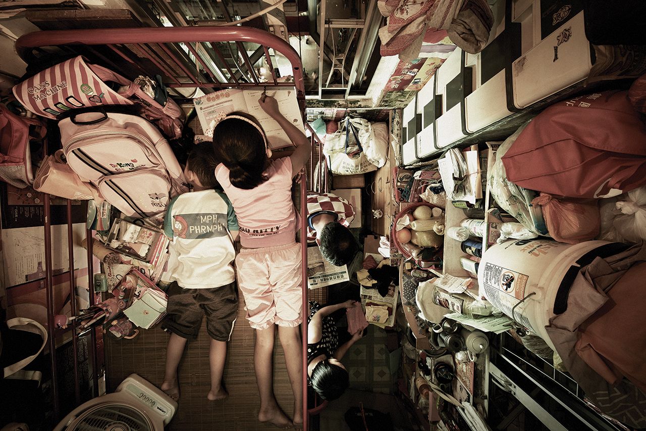 A handout photograph from the Society for Community Organization shows the inside of one of Hong Kong's "cage homes."?