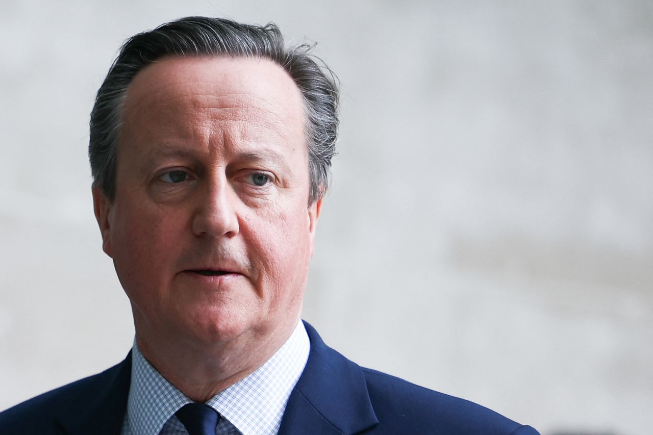 UK Foreign Secretary David Cameron arrives at the BBC offices in London, on May 12. 