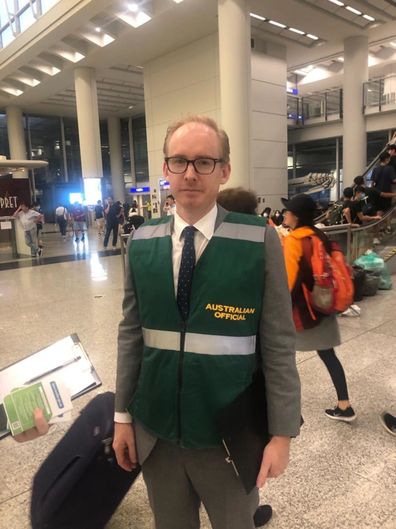 Australian consulate officials are at the Hong Kong airport.