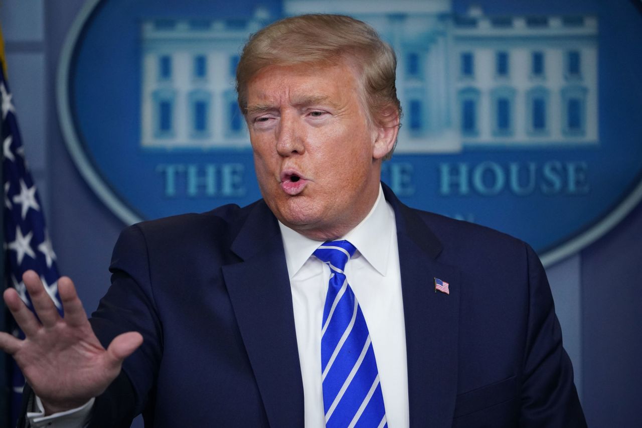 President Donald Trump speaks about the coronavirus during a briefing at the White House on April 23.