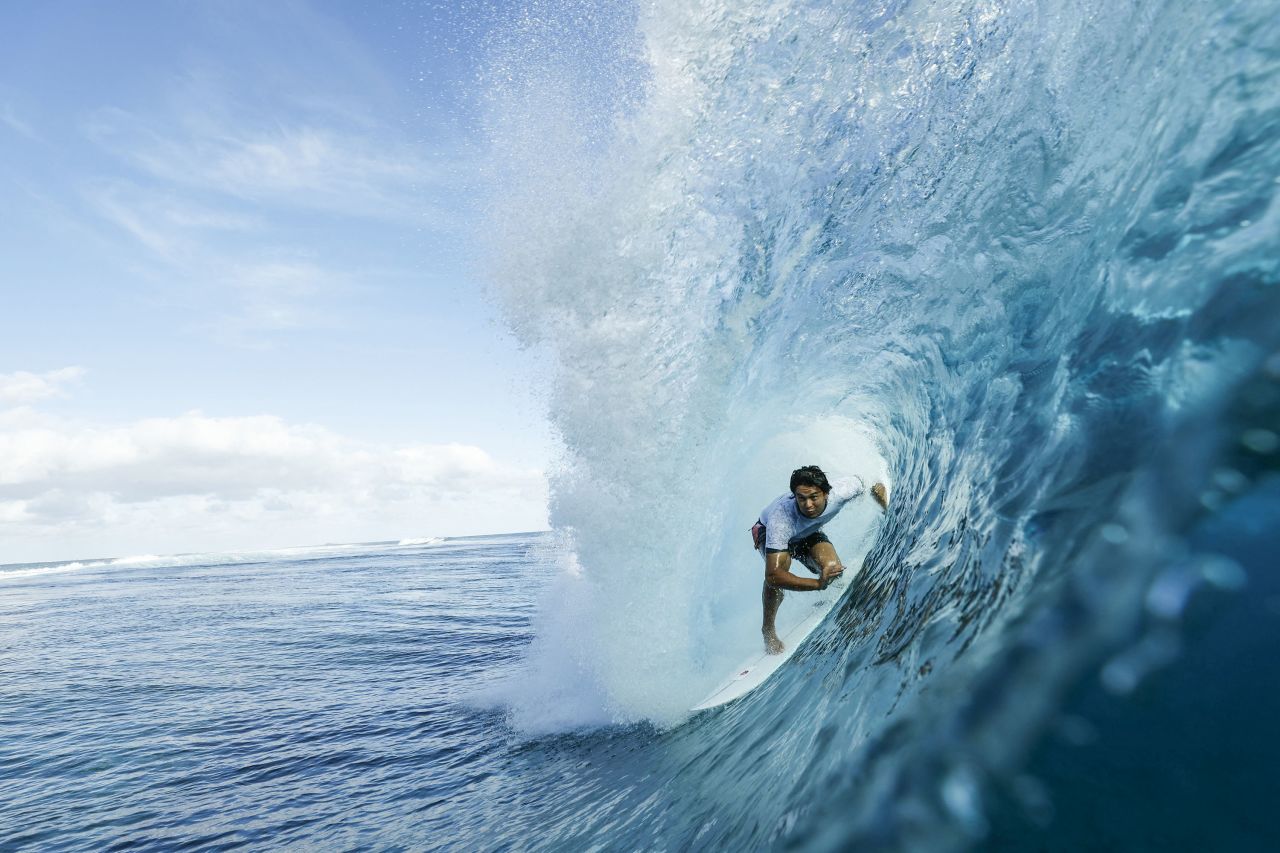 Japan's Connor O'Leary is captured in the barrel during a training session in Teahupo'o on July 26. 