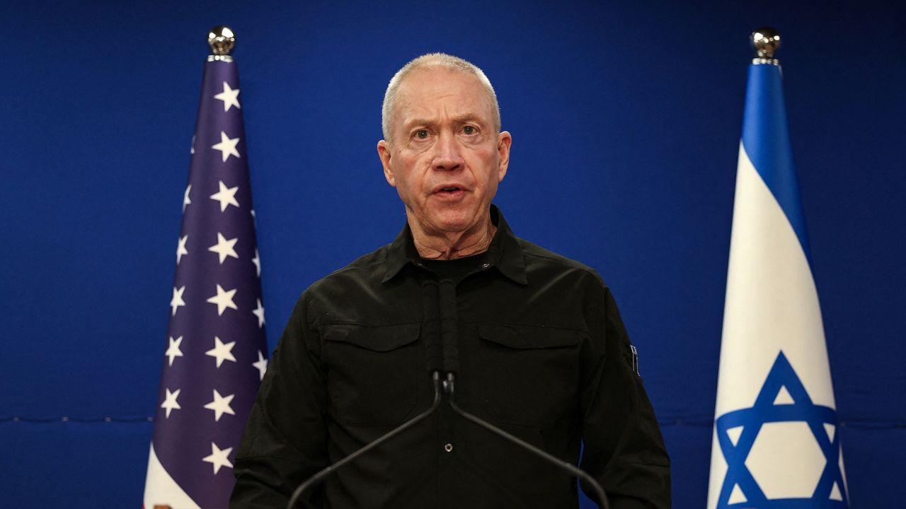 Israeli Defense Minister Yoav Gallant speaks during a press conference at Israel's Ministry of Defense in Tel Aviv, Israel, on December 18.