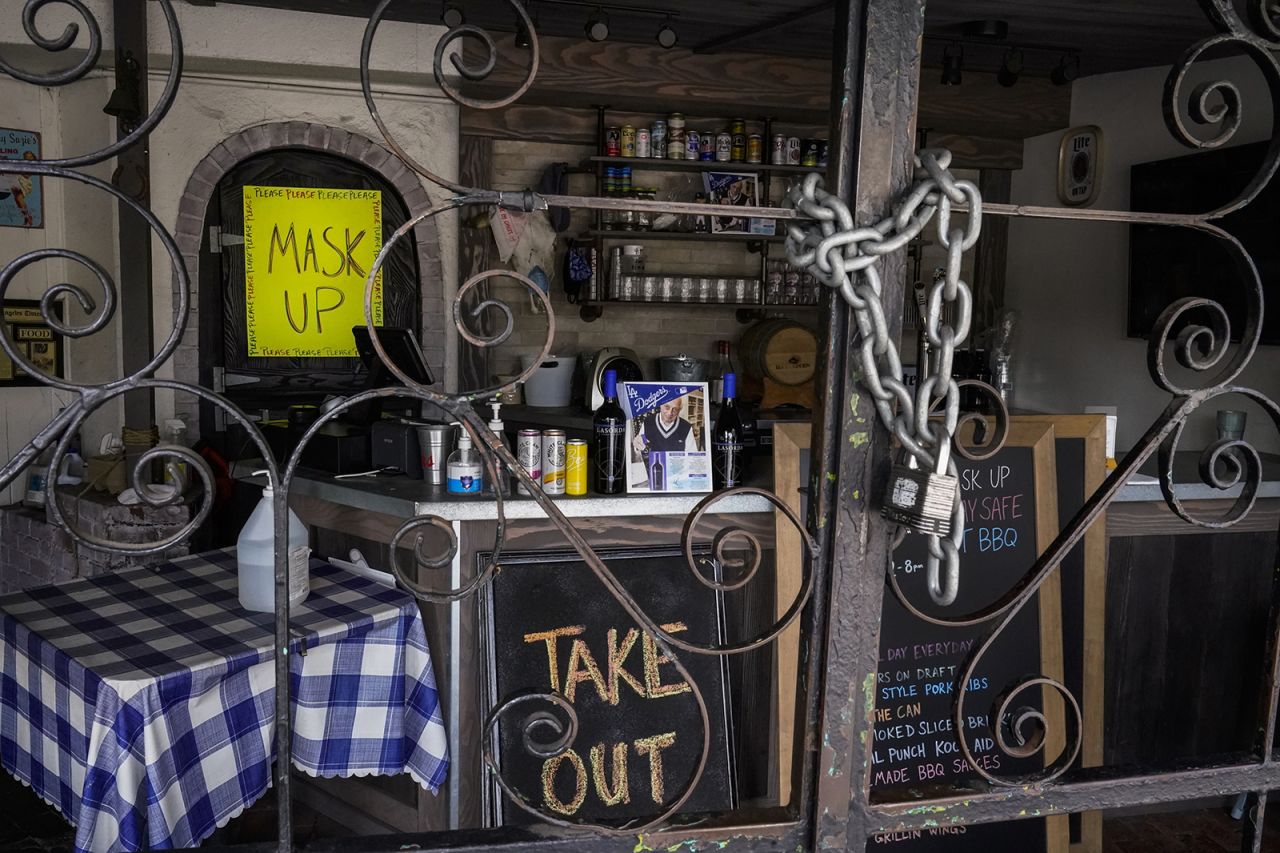 The doors of the Baby Blues BBQ restaurant are seen locked in Los Angeles Monday, January 25. 