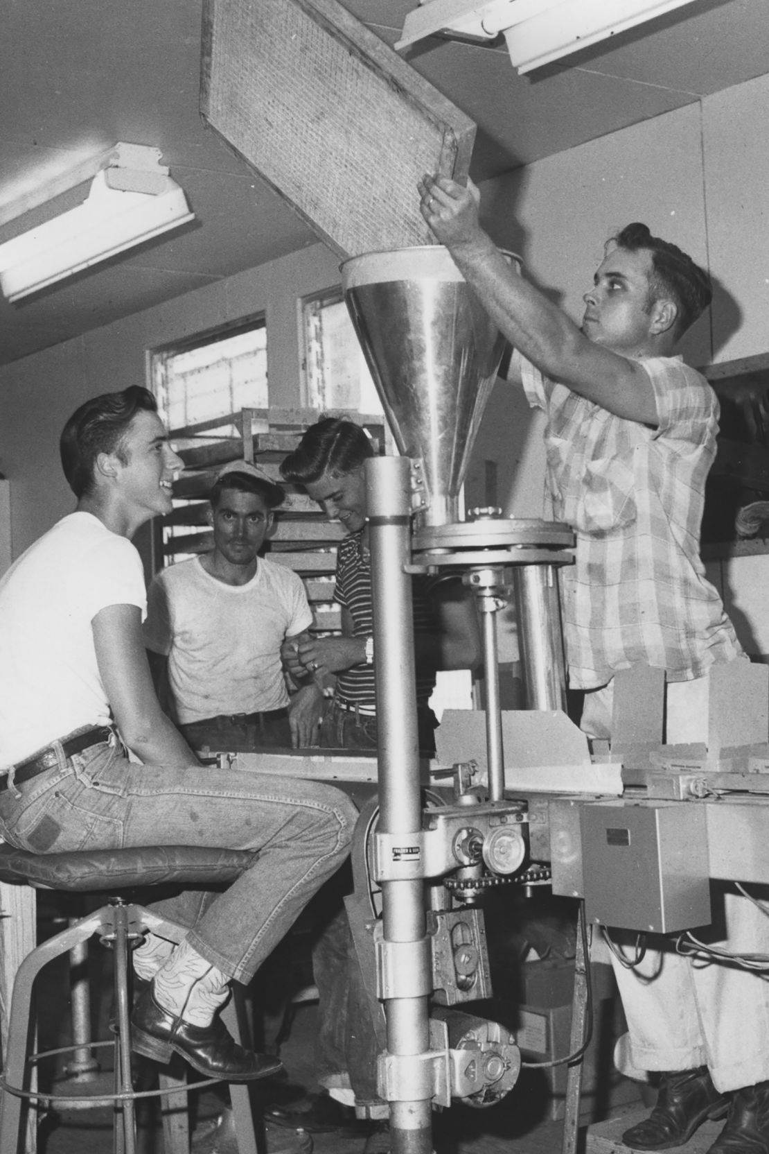 A photo from 1960 shows US workers preparing sterile flies for dispersal.