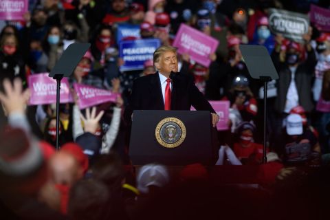 President Donald Trump speaks to supporters at Johnstown, Pennsylvania on October 13. It's his first campaign event since testing positive for the coronavirus.