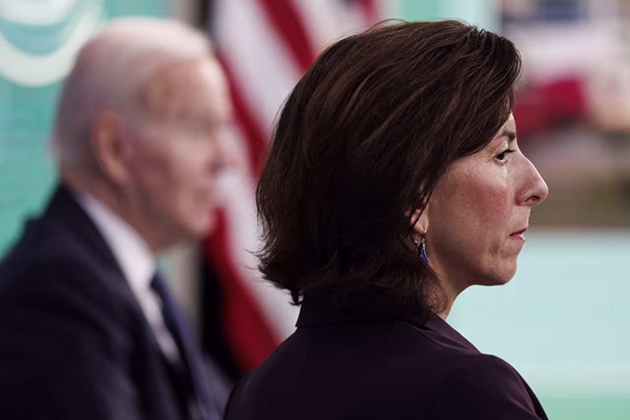 Ginaa Raimondo, U.S. commerce secretary, during a meeting with business leaders and governors in the Eisenhower Executive Office Building in Washington, D.C., on Wednesday, March 9.