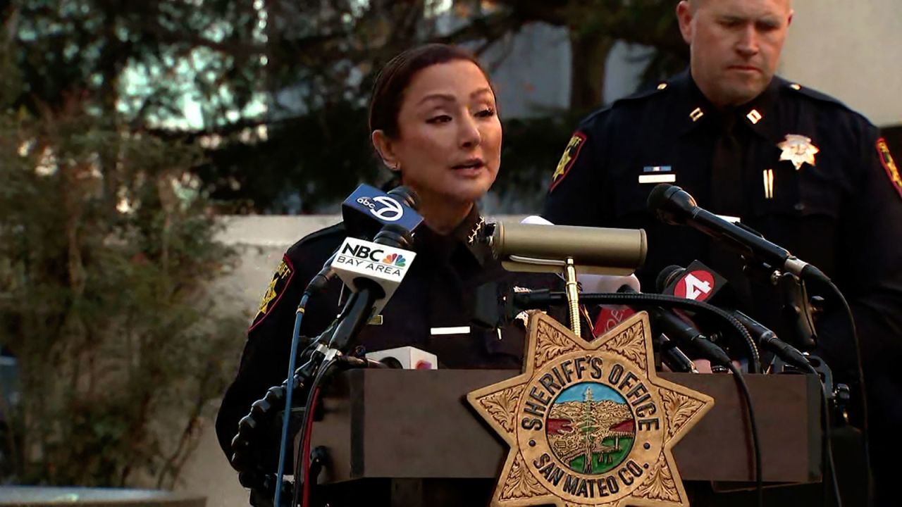 San Mateo County Sheriff Christina Corpus speaks during a press conference on January 24 in Redwood City, California. 