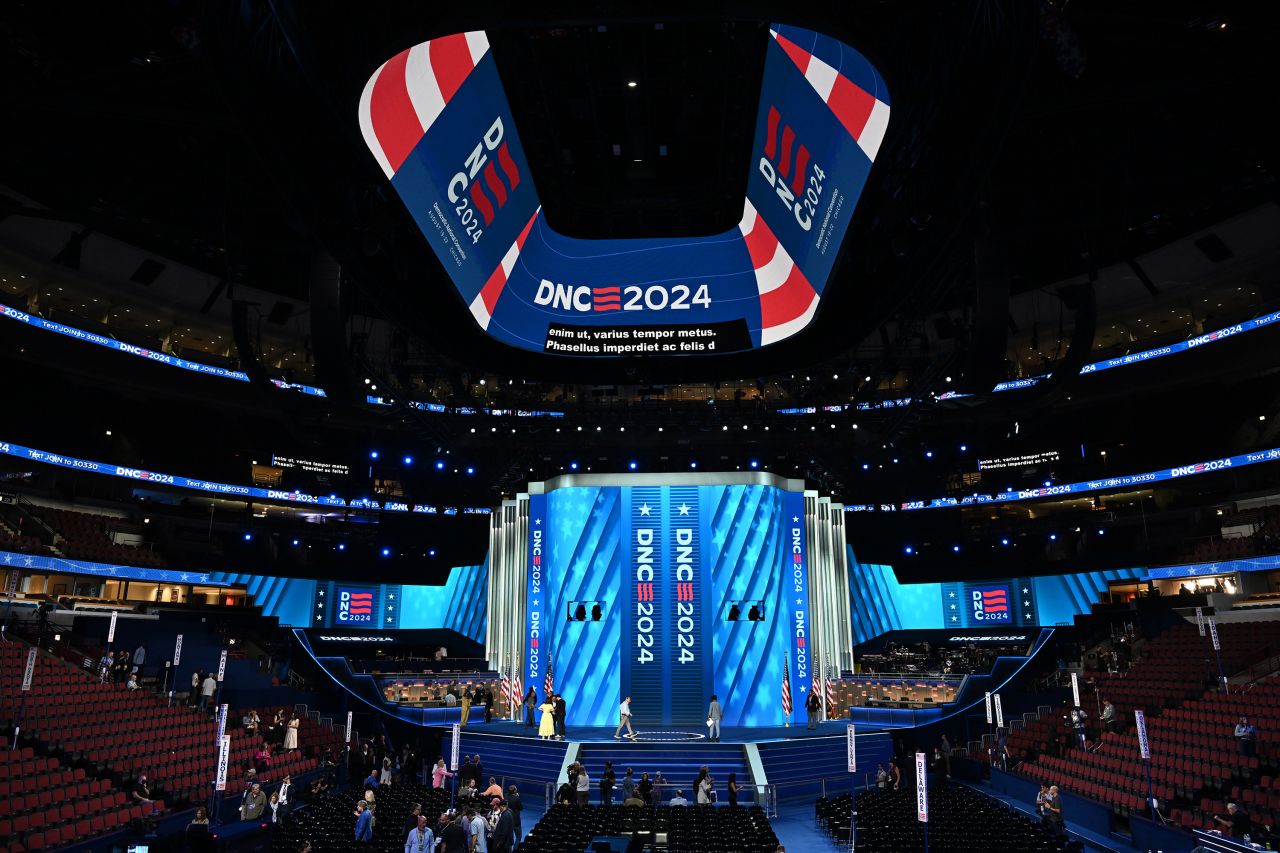 Democratic National Convention stage is seen on August 18.