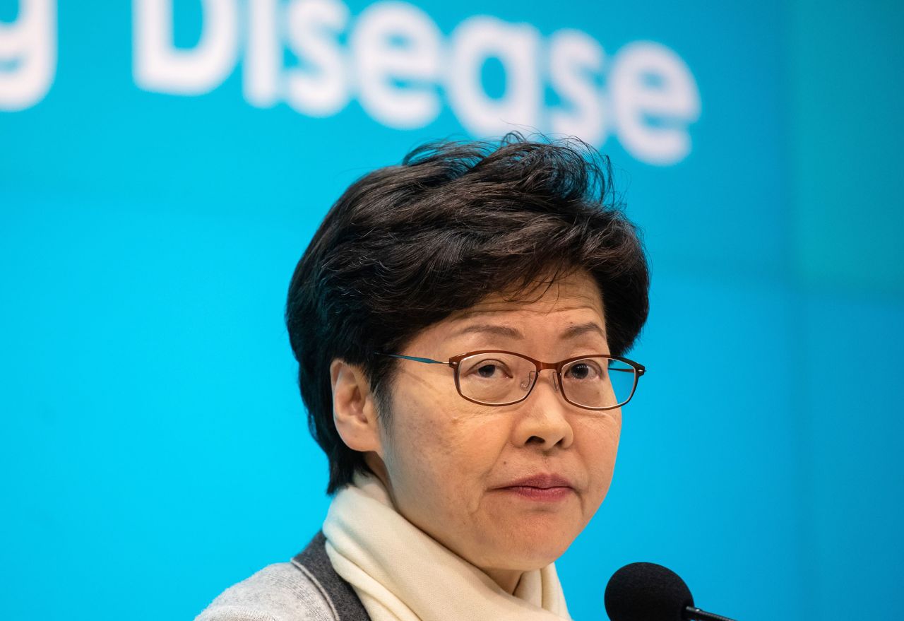 Carrie Lam, Hong Kong's chief executive, briefs the media on Saturday.