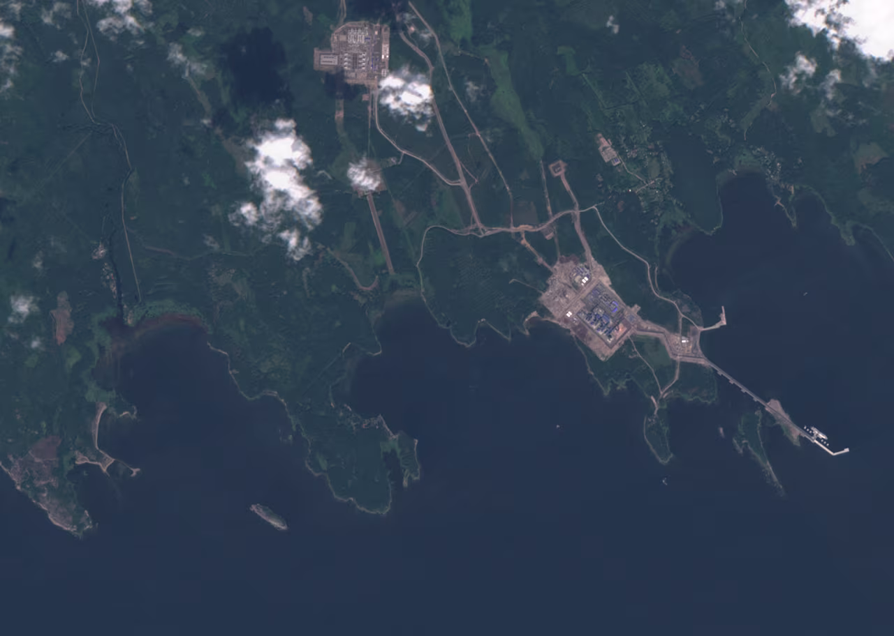 A satellite image from Copernicus shows a gas flare, in Portovaya, Russia, on August 7.