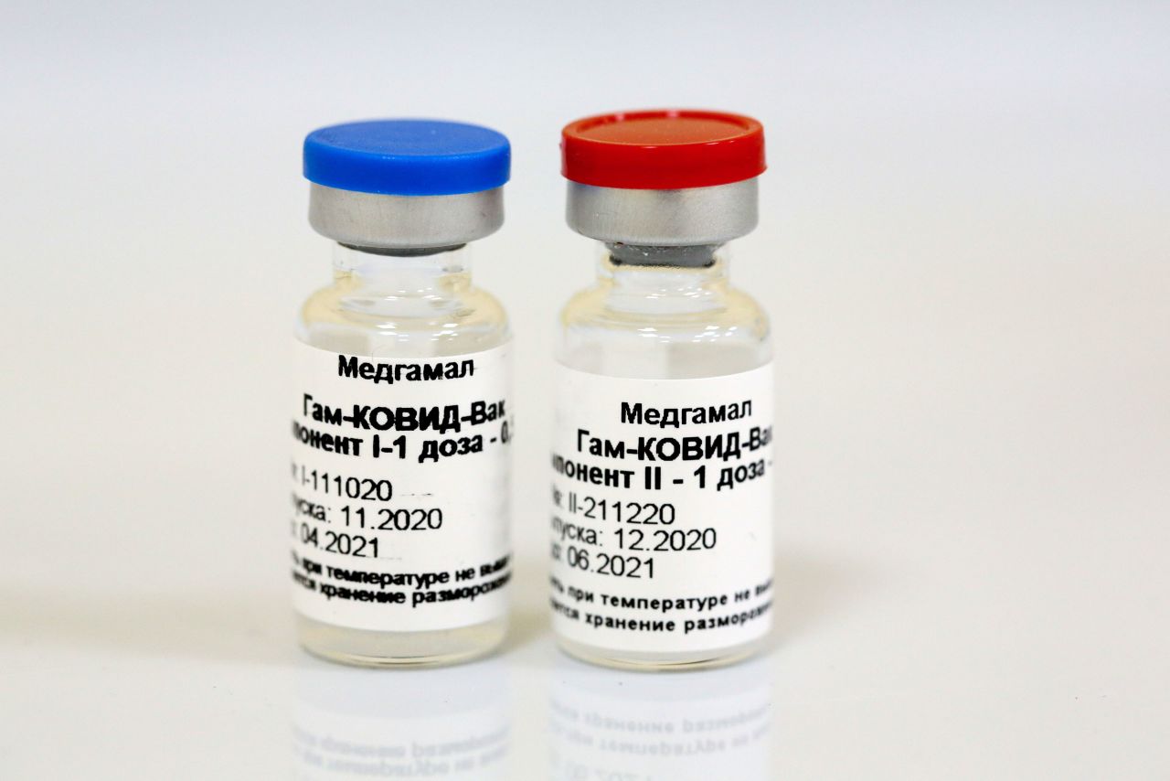 Vials of the Sputnik V Covid-19 vaccine are at Domodedovo International Airport in Moscow on February 19.