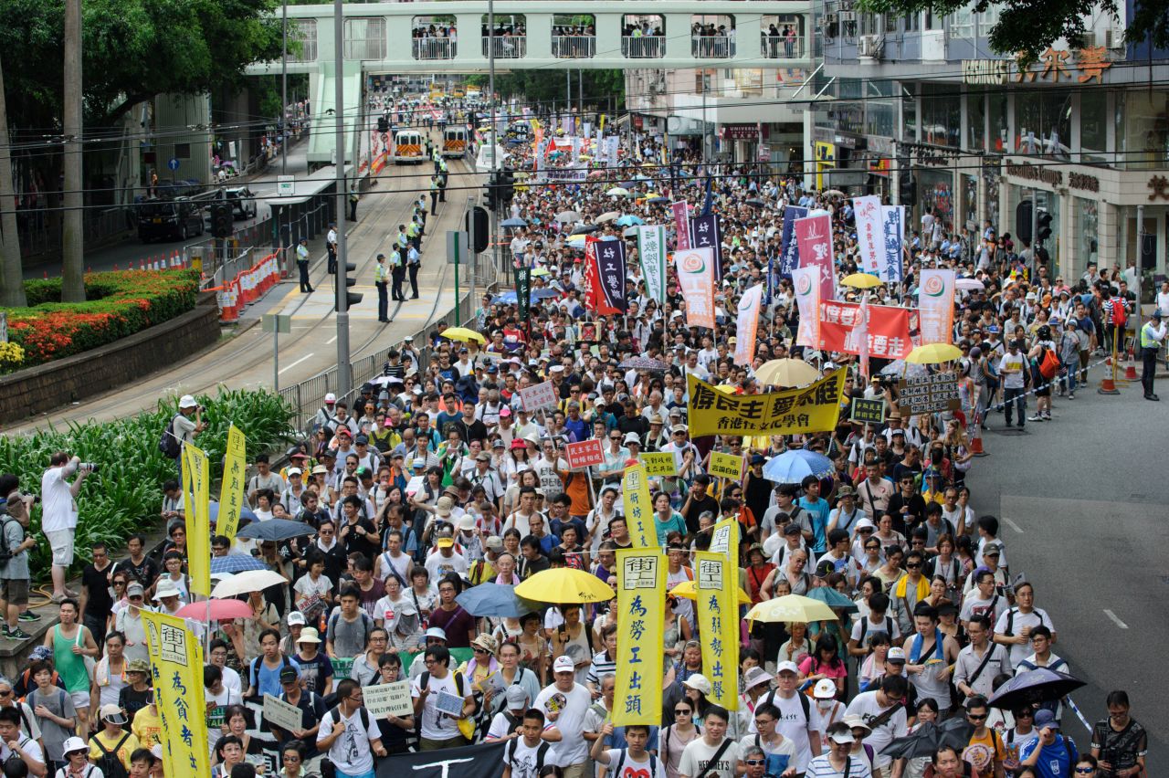 Protesters at a pro-democracy rally in Hong Kong on July 1, 2016.