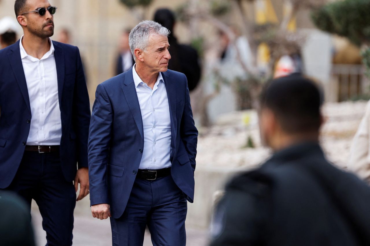 David Barnea attends an honor guard ceremony for Israel's incoming military chief Herzi Halevi at Israel's Defence Ministry in Tel Aviv, Israel on January 16.