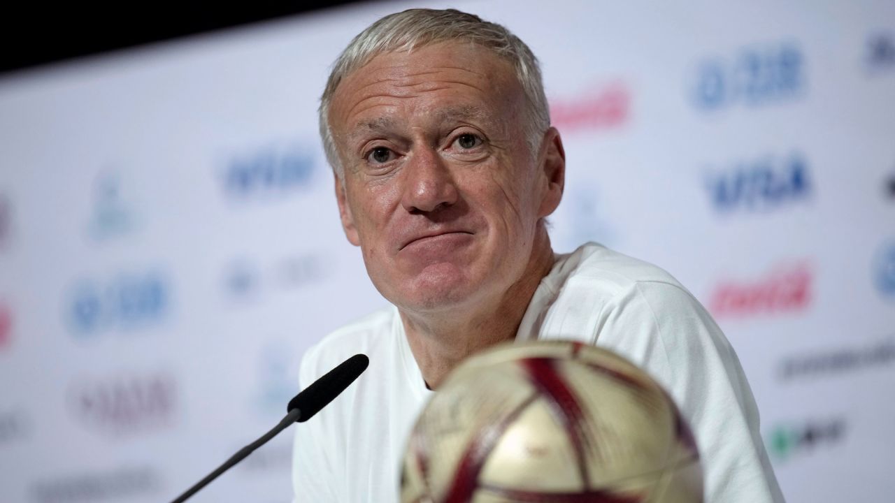 France head coach Didier Deschamps answers questions during a press conference on Saturday.