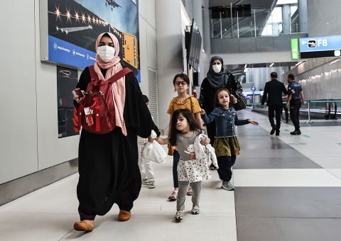 Citizens of Turkey arrive at Istanbul Airport after being evacuated from Afghanistan on August 19.
