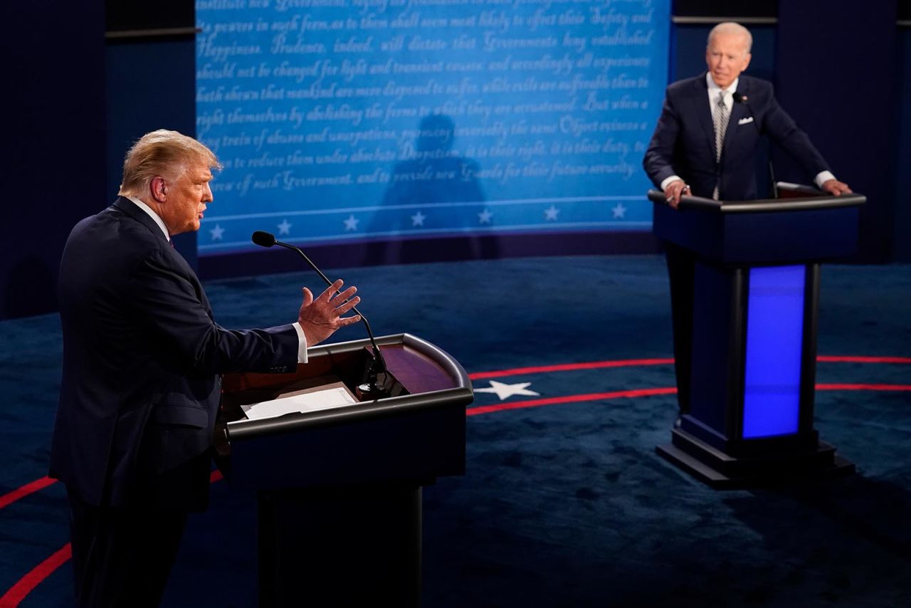 President Donald Trump speaks during the first presidential debate against former Vice President and Democratic presidential nominee Joe Biden.